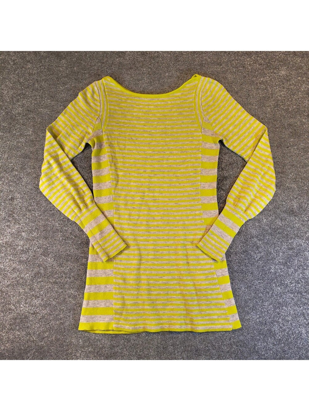 Free People Striped Knit Sweater Top Lime Green Gray Long Sleeve Tunic S/P